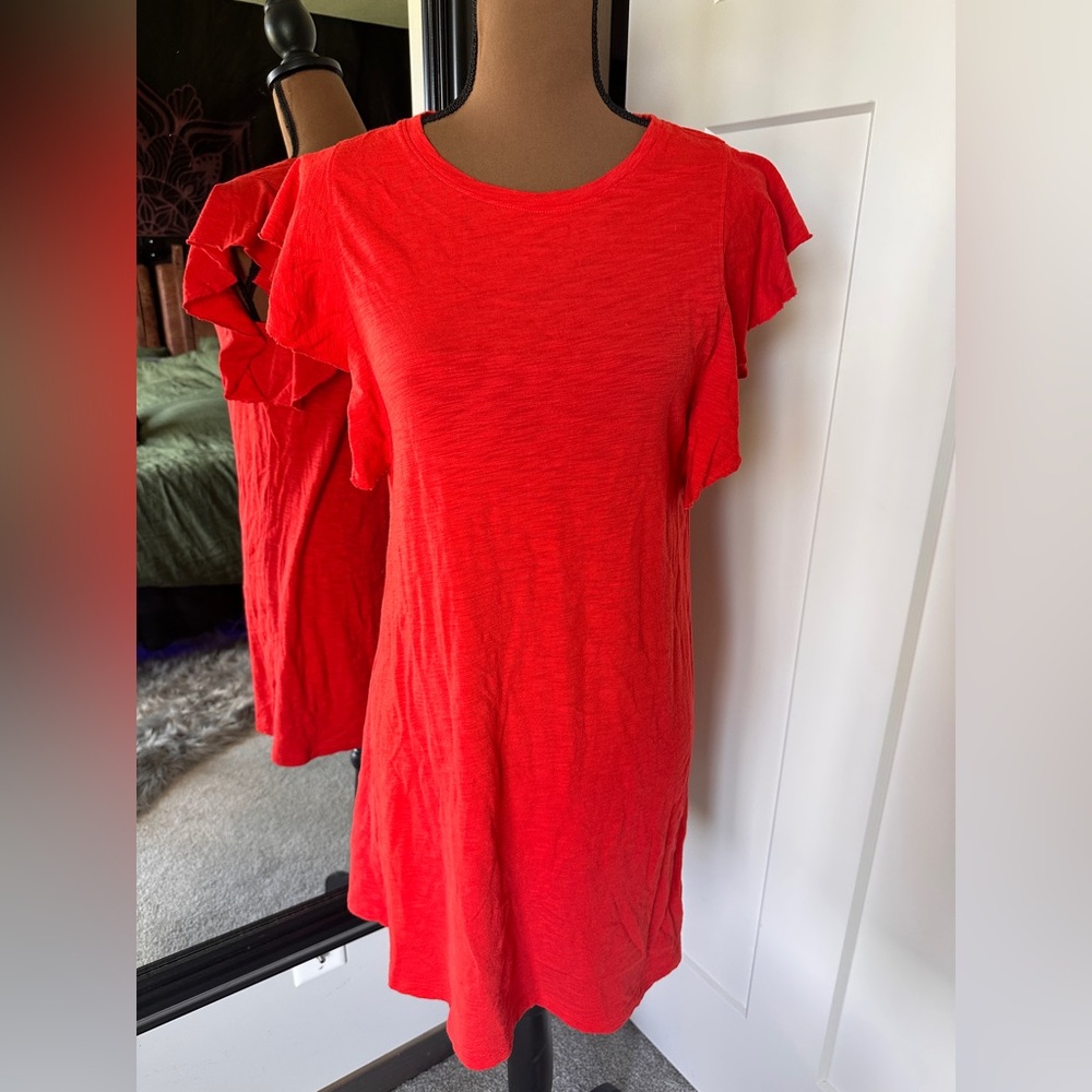 Lilla P Red Orange Pima Cotton Modal Flutter Sleeve dress XS -C